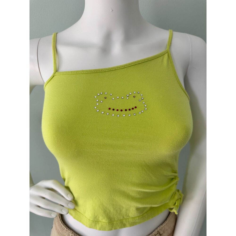 Vintage Y2k Lime Green Rhinestone Frog Baby Tee Tank Top size XS - Picture 4 of 6